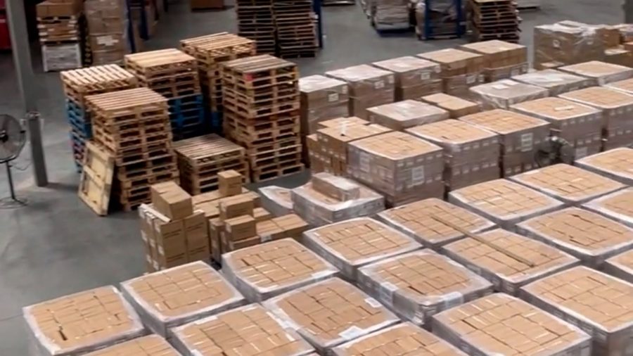 Pallets of cases ready for foodservice distribution